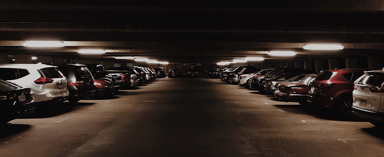 Cars parked in an underground parking garage